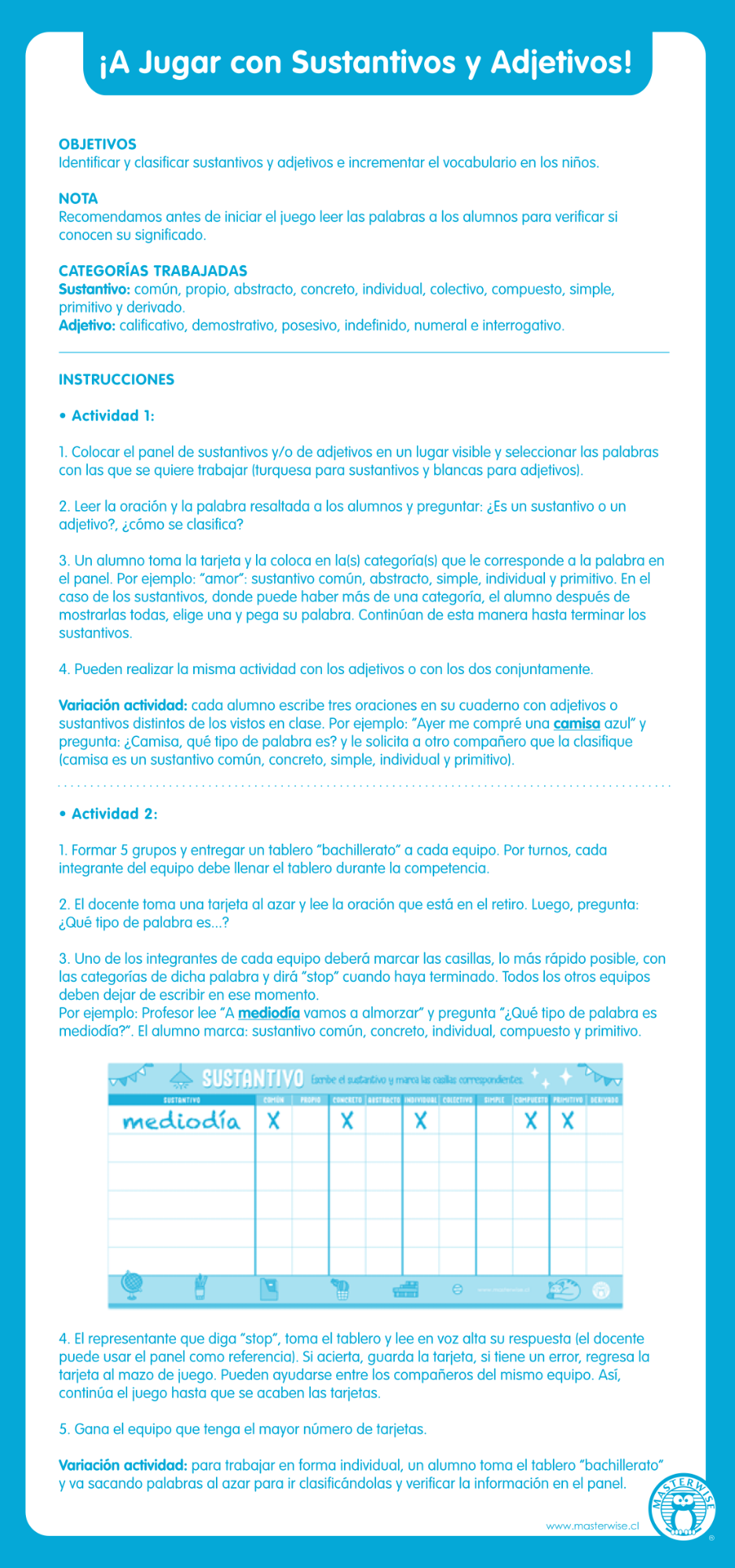 A JUGAR CON SUSTANTIVOS Y ADJETIVOS