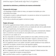 JUEGO SINÓNIMOS Y ANTÓNIMOS