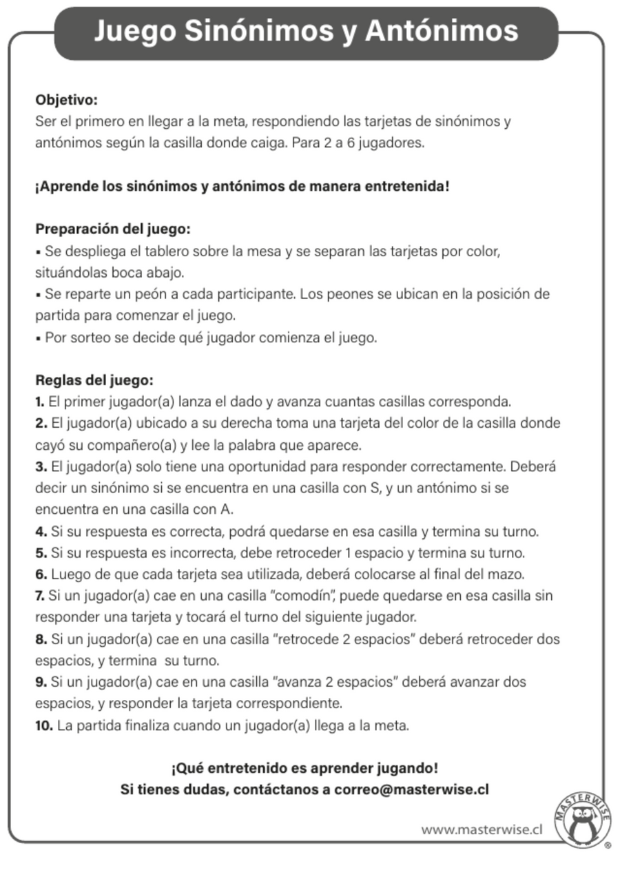JUEGO SINÓNIMOS Y ANTÓNIMOS