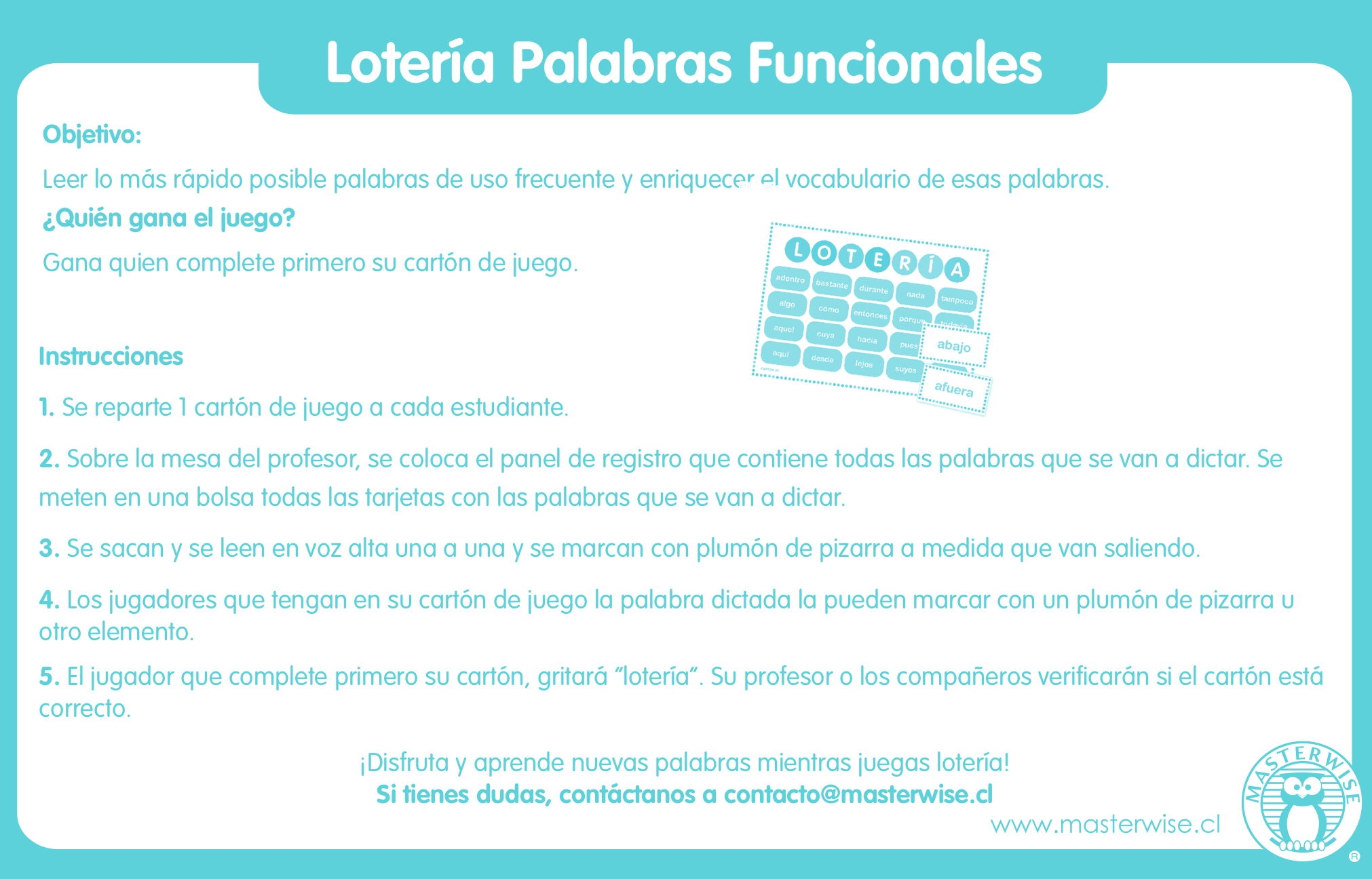 LOTERÍA PALABRAS FUNCIONALES