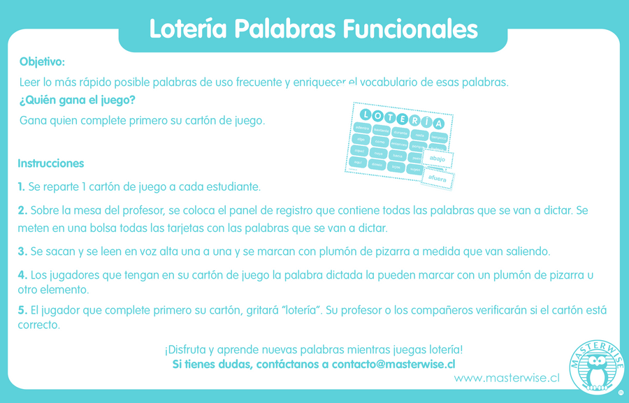LOTERÍA PALABRAS FUNCIONALES