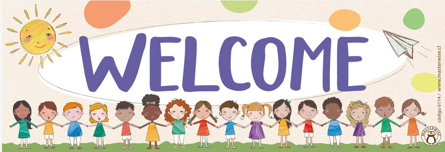 PANEL BIENVENIDO SALUDOS INGLÉS