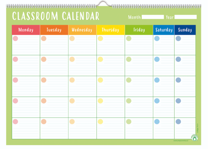 CALENDARIO TAREAS ESPIRAL INGLÉS COLORS